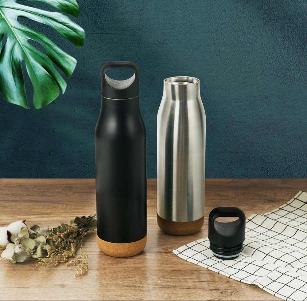 CREIL - Giftology Insulated Water Bottle with Cork Base - Black