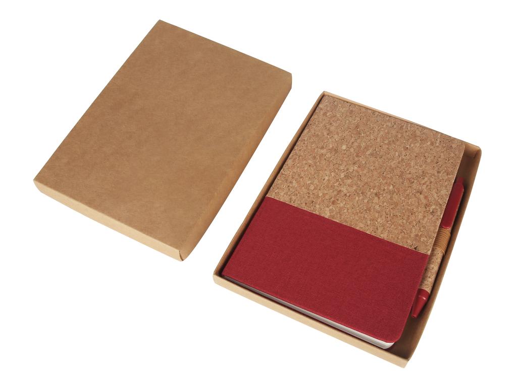 BORSA - eco-neutral A5 Cork Fabric Hard Cover Notebook and Pen Set - Red