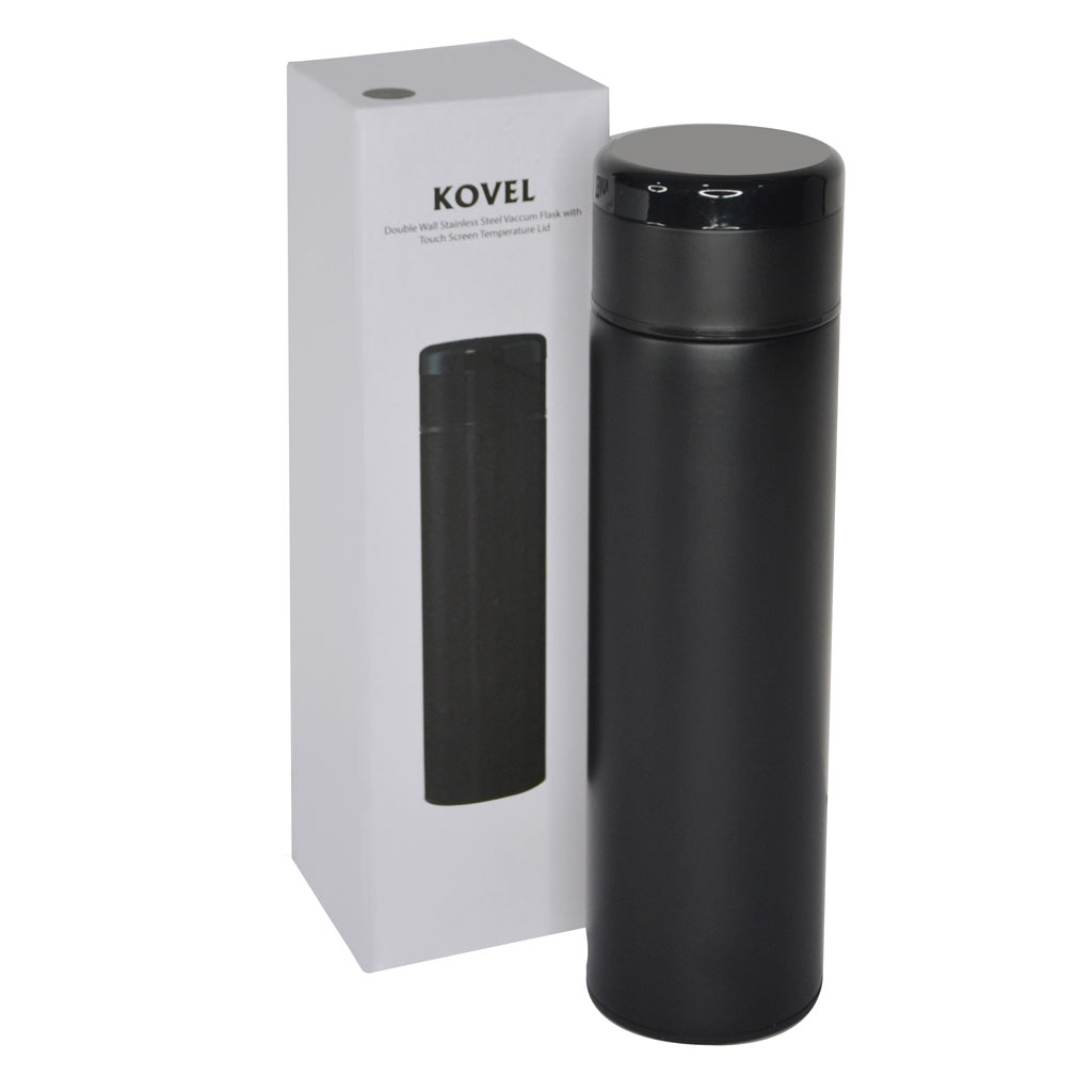 KOVEL - Giftology Double Walled Insulated Flask with Temperature Lid - Black