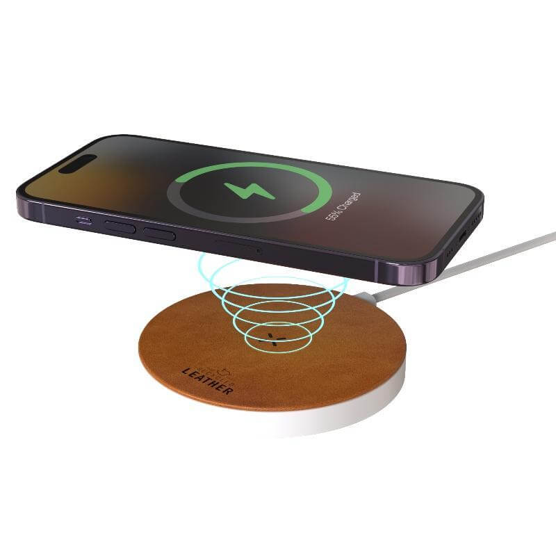 ANZIO - Recycled Leather 15 Watt Wireless Charger - White/Tan