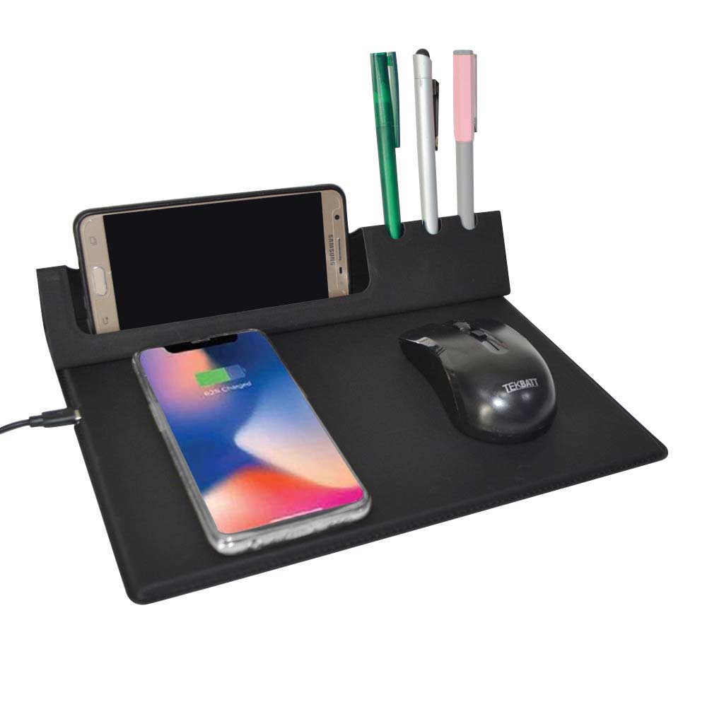 RUNKEL - 10W Wireless PU Mouse Pad &amp; Desk Organizer - Black