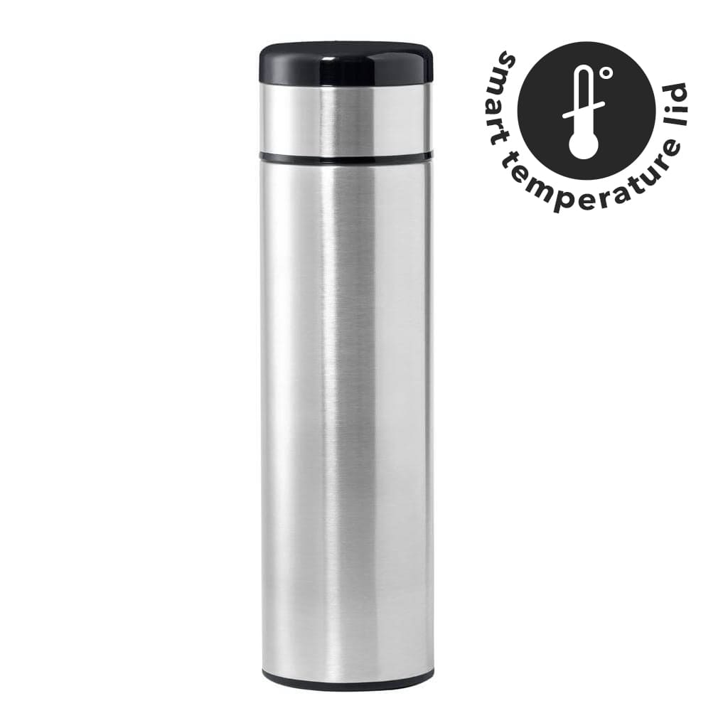 KOVEL - Giftology Double Walled Insulated Flask with Temperature Lid - Silver